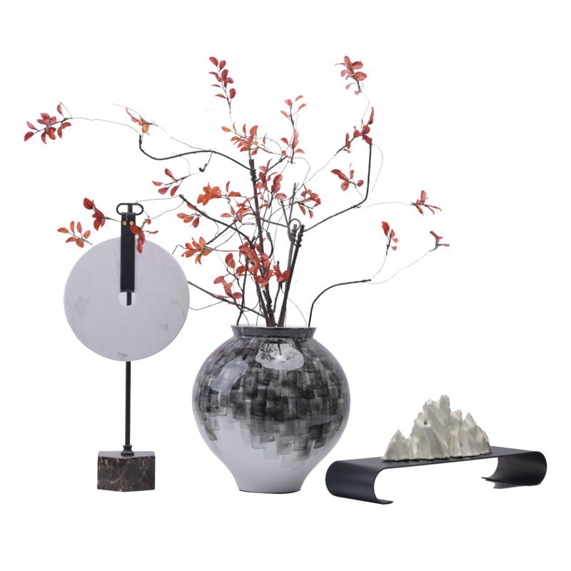 现代新中式家居陶瓷花瓶组合摆件软装样板间售楼TS部家具博古架摆