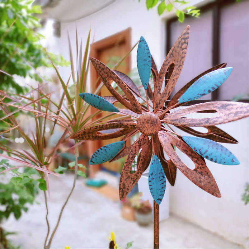 网红户外旋转铁艺风车庭院花园幼儿园造景落地S摆件摆件落地装饰