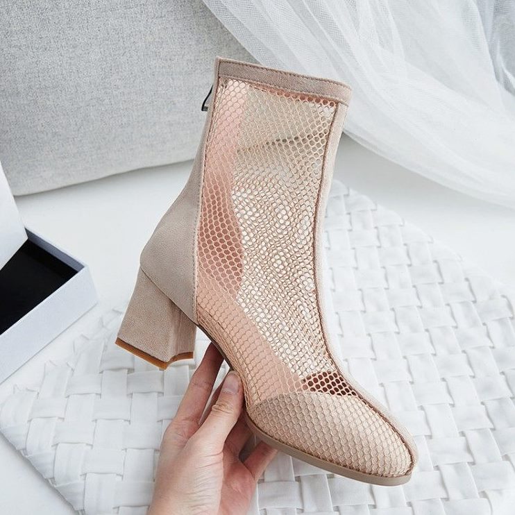 网纱短靴薄13夏季43小码3女凉靴24293靴子03大码41粗跟中跟202323