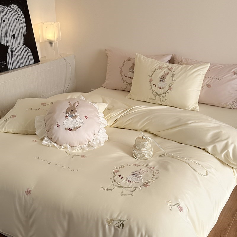 春夏款10f0S长绒棉刺绣四C件套床单被套床单被套床上用品