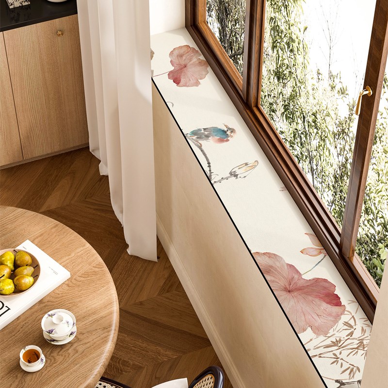 中式国风花鸟窄窗台垫硅藻泥吸水飘窗G垫长条窗沿防尘保护垫可裁