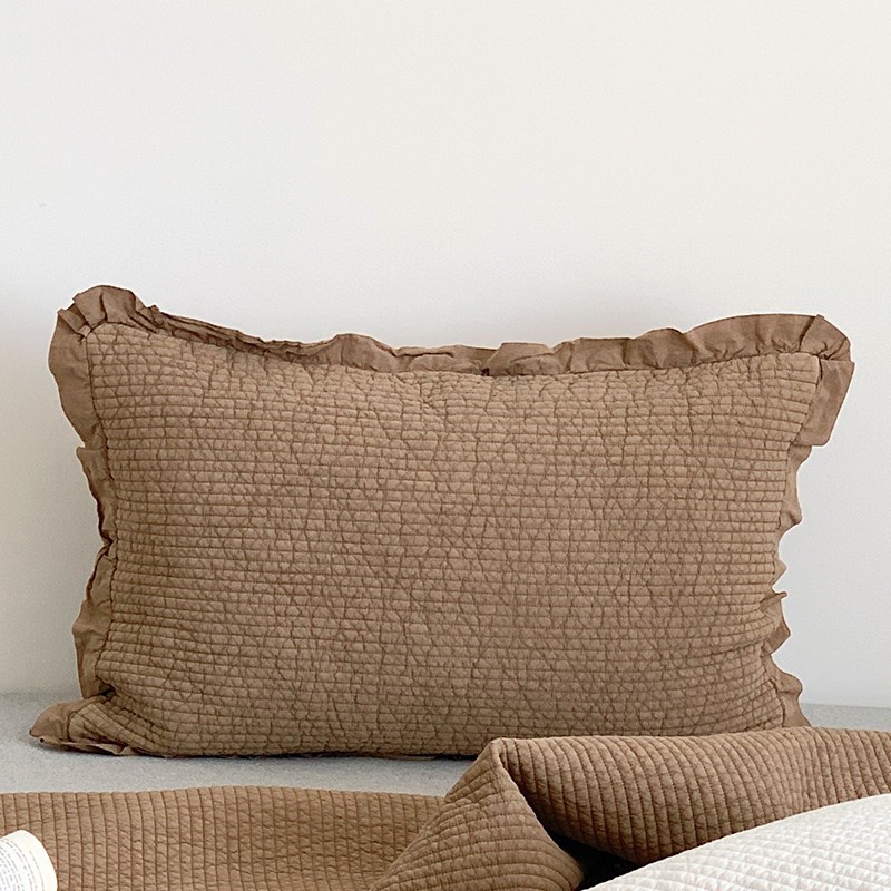 绗缝枕套507h0温柔清爽荷叶花边80支K全棉枕套4874植物砂洗