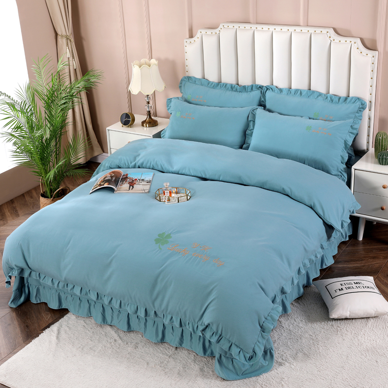 加厚磨毛四件套全纯色棉质床单7xx7F被套床笠床裙款18双人床上用