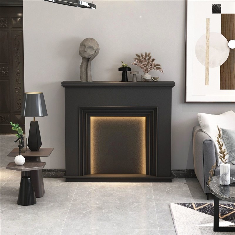 简约现代壁炉g装饰柜玄关柜置物架网法式家用客厅卧室带灯发光