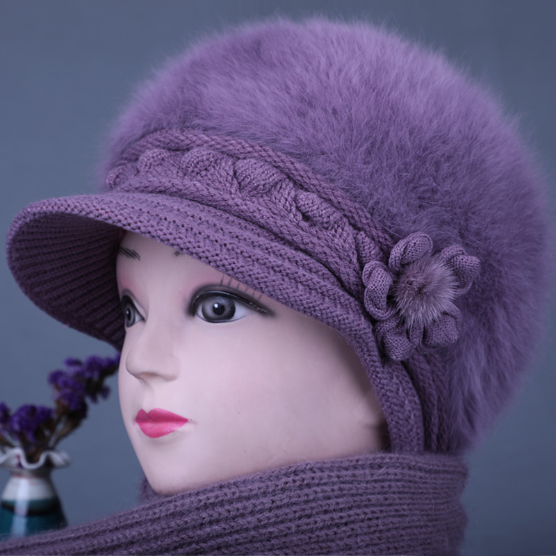 秋冬季中b老年人帽子女奶奶加绒厚保暖针织毛线鸭舌帽妈妈老太太