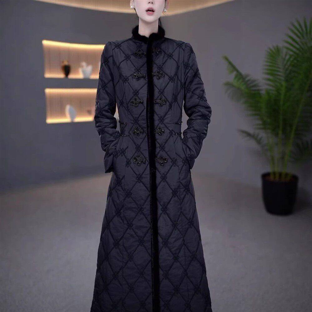 蓄热棉新中式棉服礼服裙套装2026冬季新款加厚加绒长款外套裙子