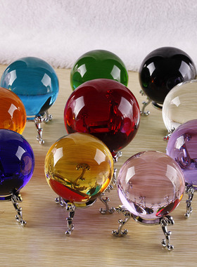 简约现代水晶玻璃j球紫色红色黄色粉红蓝色湖蓝色办公室桌面微摆