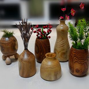干花工艺简约原木实木禅意手工花器木头创意茶道摆件装饰小花瓶插