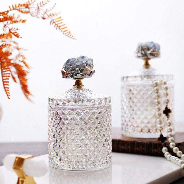 费灵家居轻奢篮晶簇七彩玻璃罐 时尚糖果罐 大号棉签盒储物收纳罐,家居饰品,饰品盒,淘宝优惠券,粉丝福利购,淘宝优惠卷