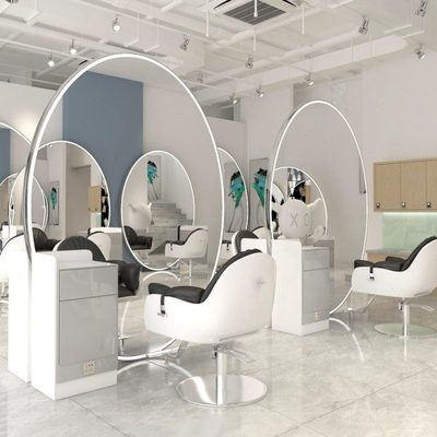 网红理发店单双面烫染镜台发廊专用带灯美发镜子柜子一体落地镜台