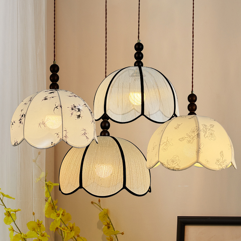 法式中古吊灯复古民宿餐厅客厅卧室书F房日式中古风艺术布艺花瓣