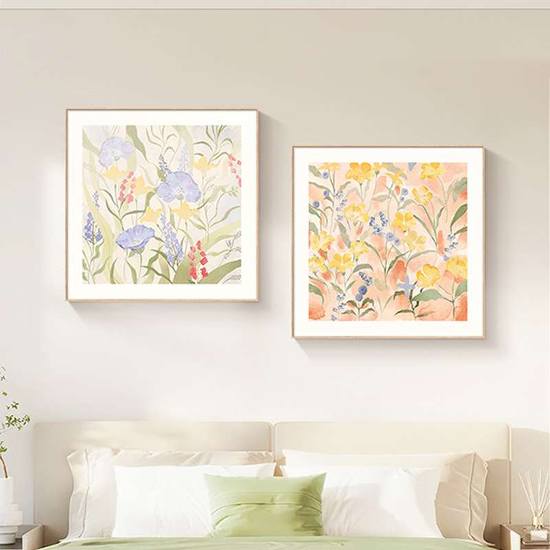 奶油风餐厅装饰画组合抽象艺术花卉挂画原木风饭厅餐桌墙面壁画图片