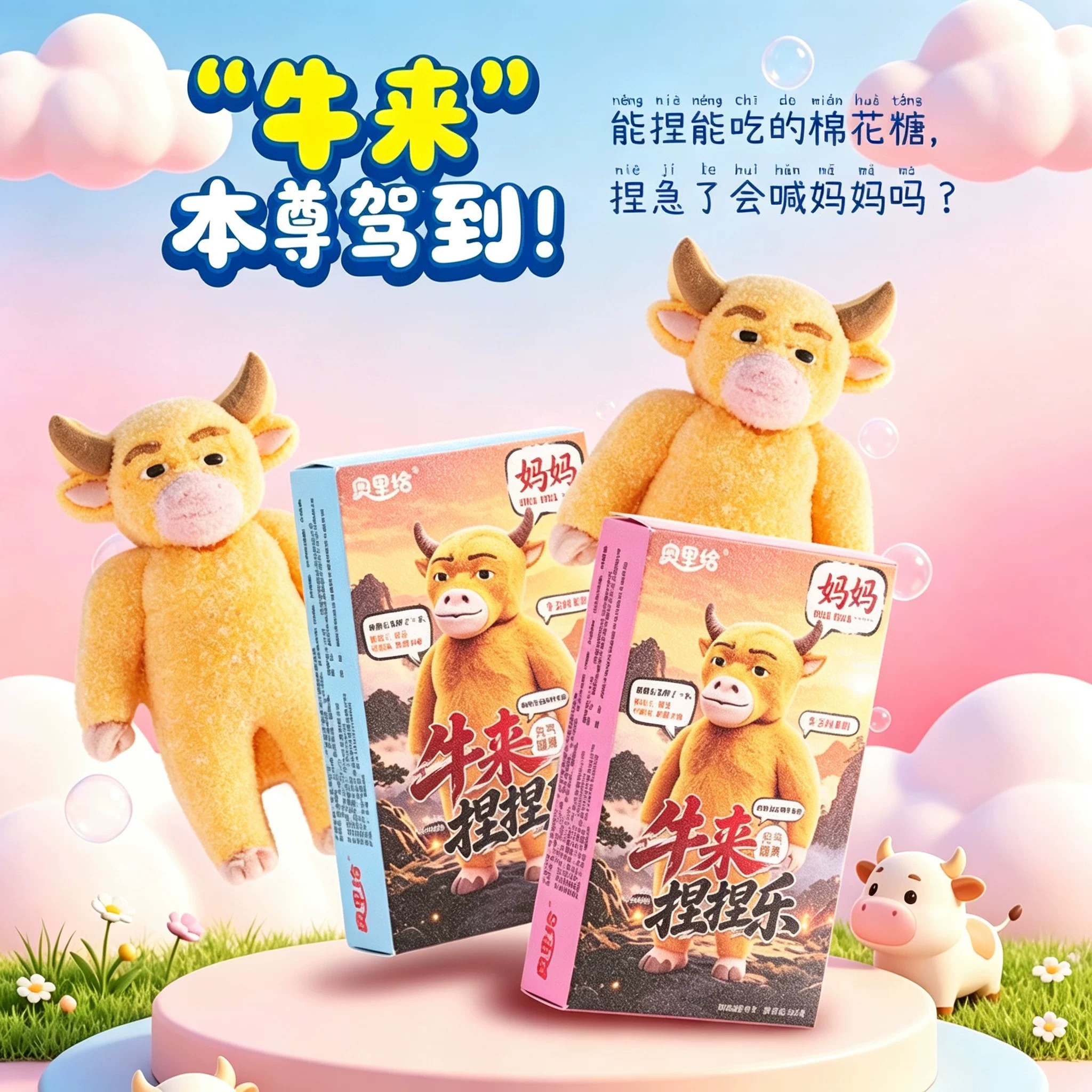 网红牛来捏捏乐棉花糖休闲解馋解压好吃又好玩创意搞怪零食软糖果
