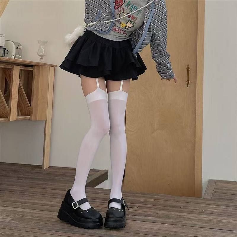 吊带jk过膝天鹅绒女丝袜黑丝高筒