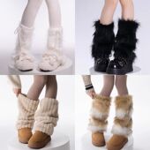 保暖袜套秋冬y2k套毛毛小腿小腿堆堆辣妹袜套加厚仿皮草雪地袜靴