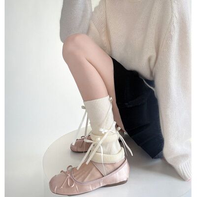 套春秋慵懒袜套风糖果色jk蝴蝶结