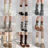 撞色毛线堆堆袜子套雪地jk小腿针织袜套袜套袜套y2k靴洛丽塔辣妹