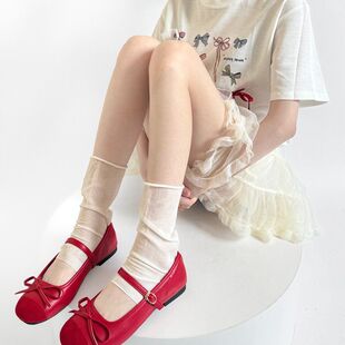 套薄透纯色韩系薄款 风中筒袜套袜子卷边踩女ins堆堆脚白色灰色腿