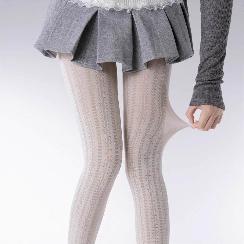 春秋丝袜连裤袜白提花jk爱心灰色