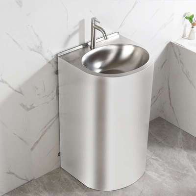 304不锈钢台盆洗手台单盆一体式落地式立柱盆水槽洗手池现代简约