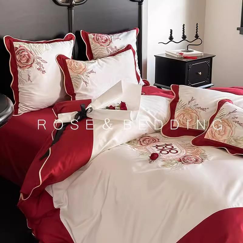 高端中式全棉100S长绒棉四件套结婚庆纯棉床上用品