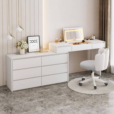 梳妆台实木白色翻盖化妆桌轻奢奶油风梳妆台斗柜一体卧室简约现代