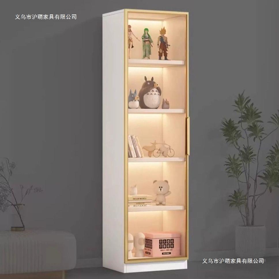 书柜展示柜可移动落地一体组合置物酒柜家用客厅窄边透明玻璃门