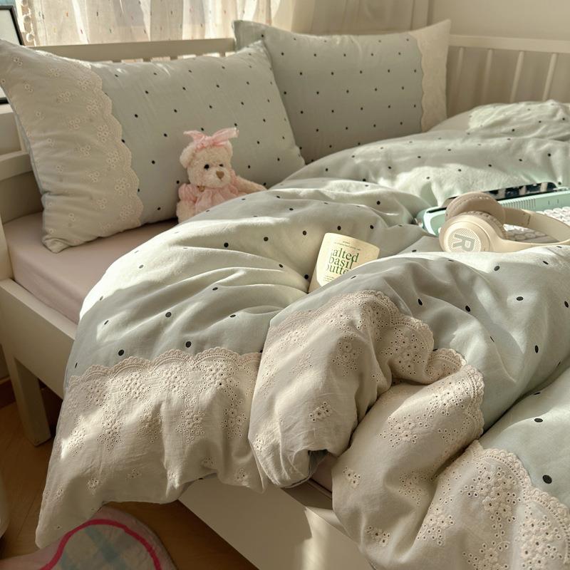 2025新款双层纱水洗棉床上四件套A类法式小清新1.8被套宿舍三件套