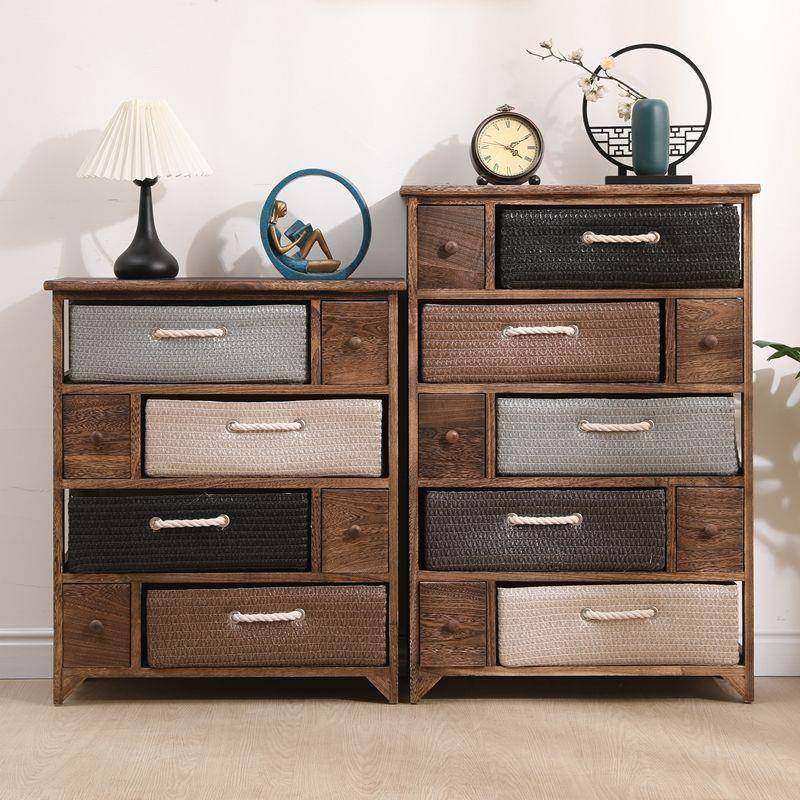 实木简易收纳柜小型卧室抽屉式床头柜边角柜客厅阳台储物复古斗柜