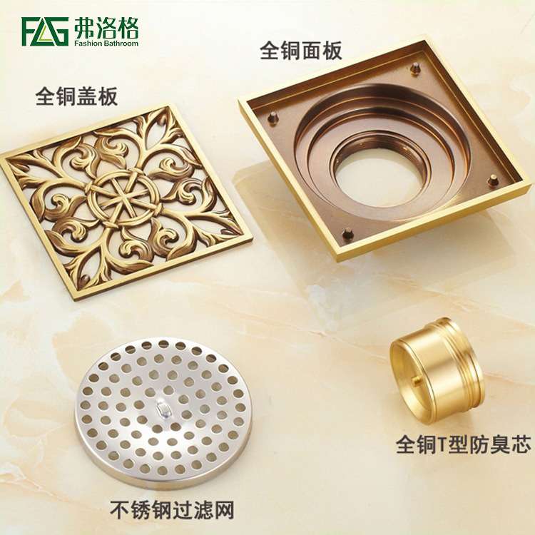 复古全铜浴室厨房地漏 10X10T型铜芯防臭地漏 仿古 水暖五金配件