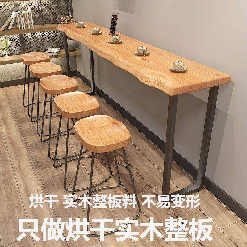 实木吧台桌家用阳台墙窄桌子长条桌奶茶店酒吧高脚桌椅组合商