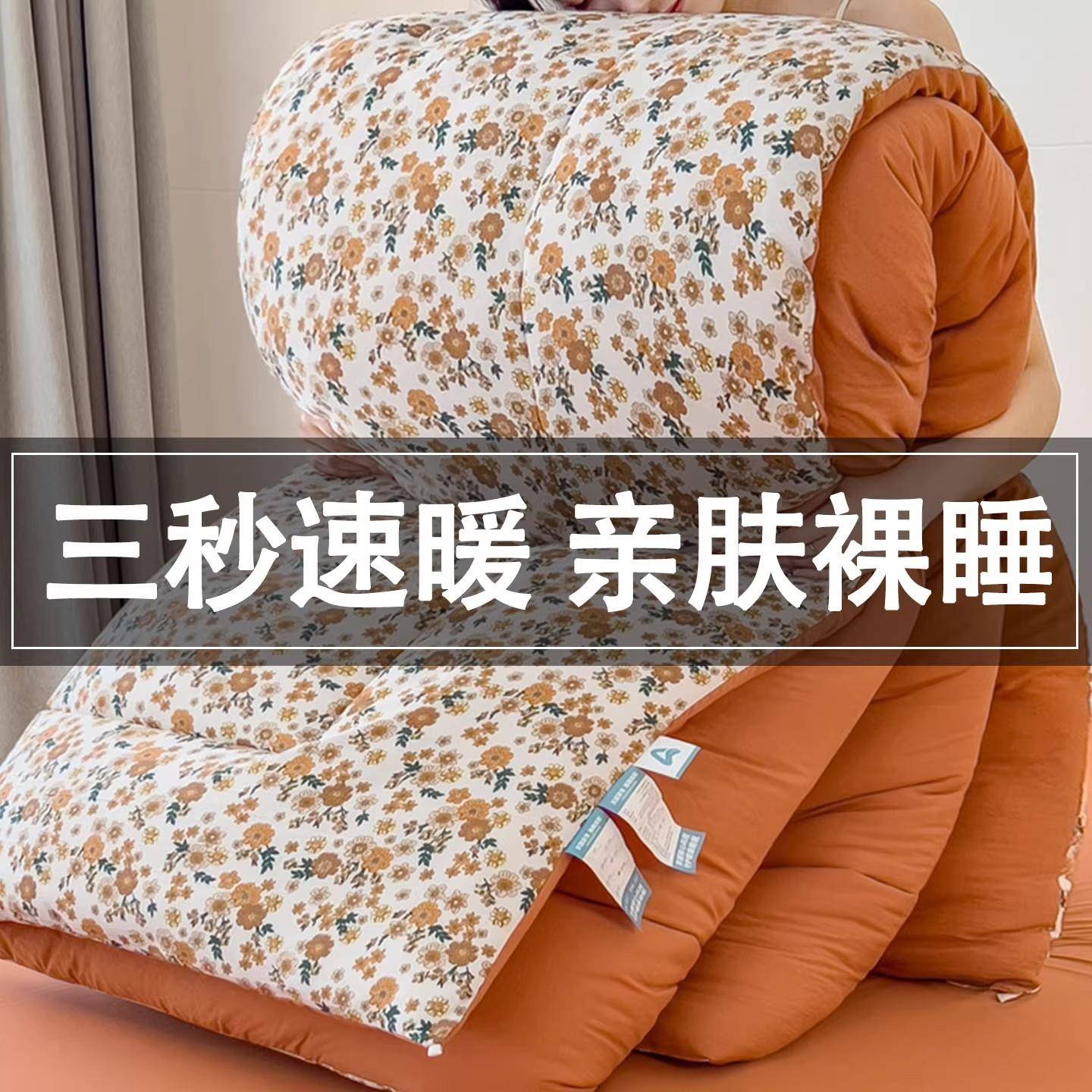 A类双层纱冬被春秋被单人学生被芯冬季加厚保暖被子双人棉被褥8斤