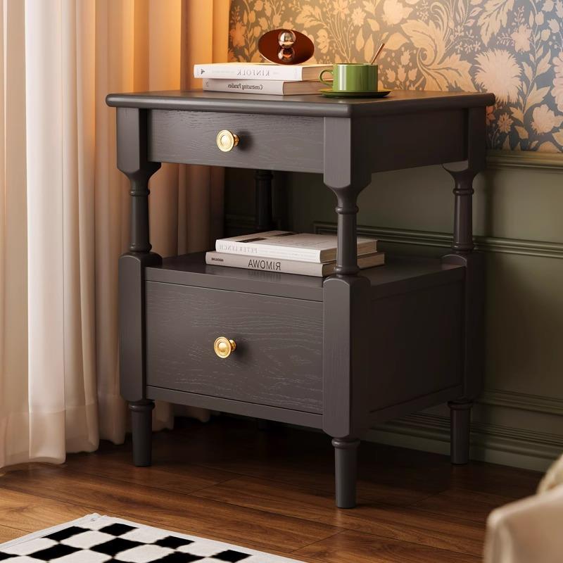 复古法式中古风床头柜黑色主卧室床边实木床头收纳柜复古小柜子新