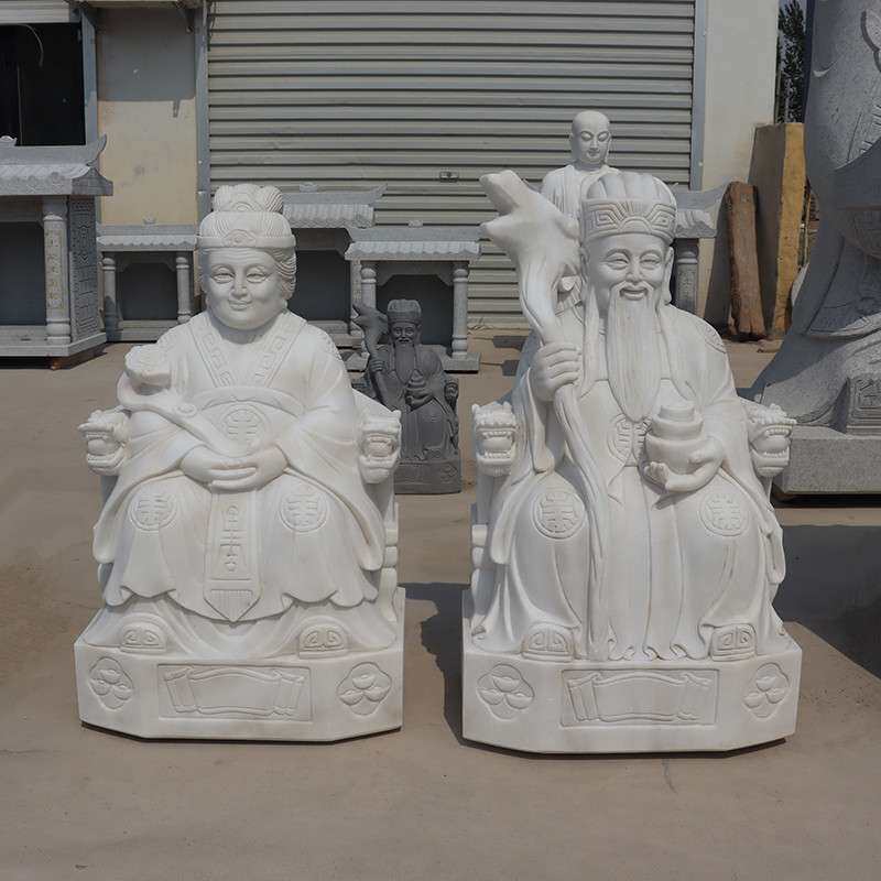 石雕土地公土地婆神像青石汉白玉土地爷像寺院家用土地庙供奉摆件