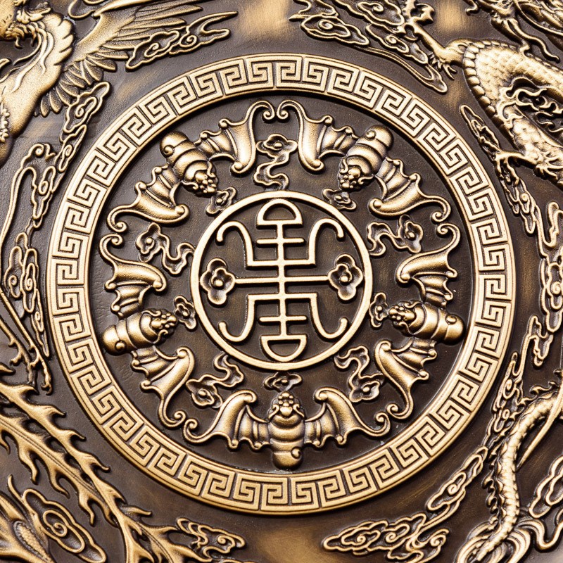 铜摆件铜龙e盘铜九龙献瑞工艺品九龙壁龙凤呈祥纯铜圆盘摆设龙凤