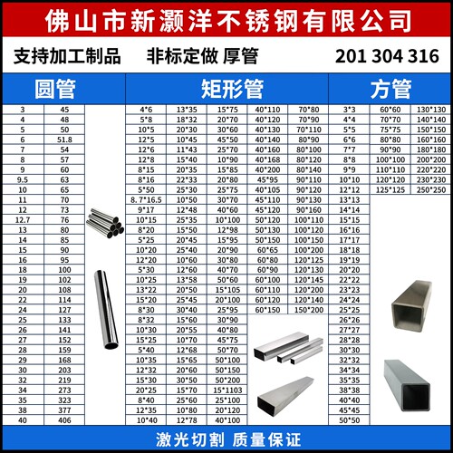 国标201/304/316L不锈钢圆管方管