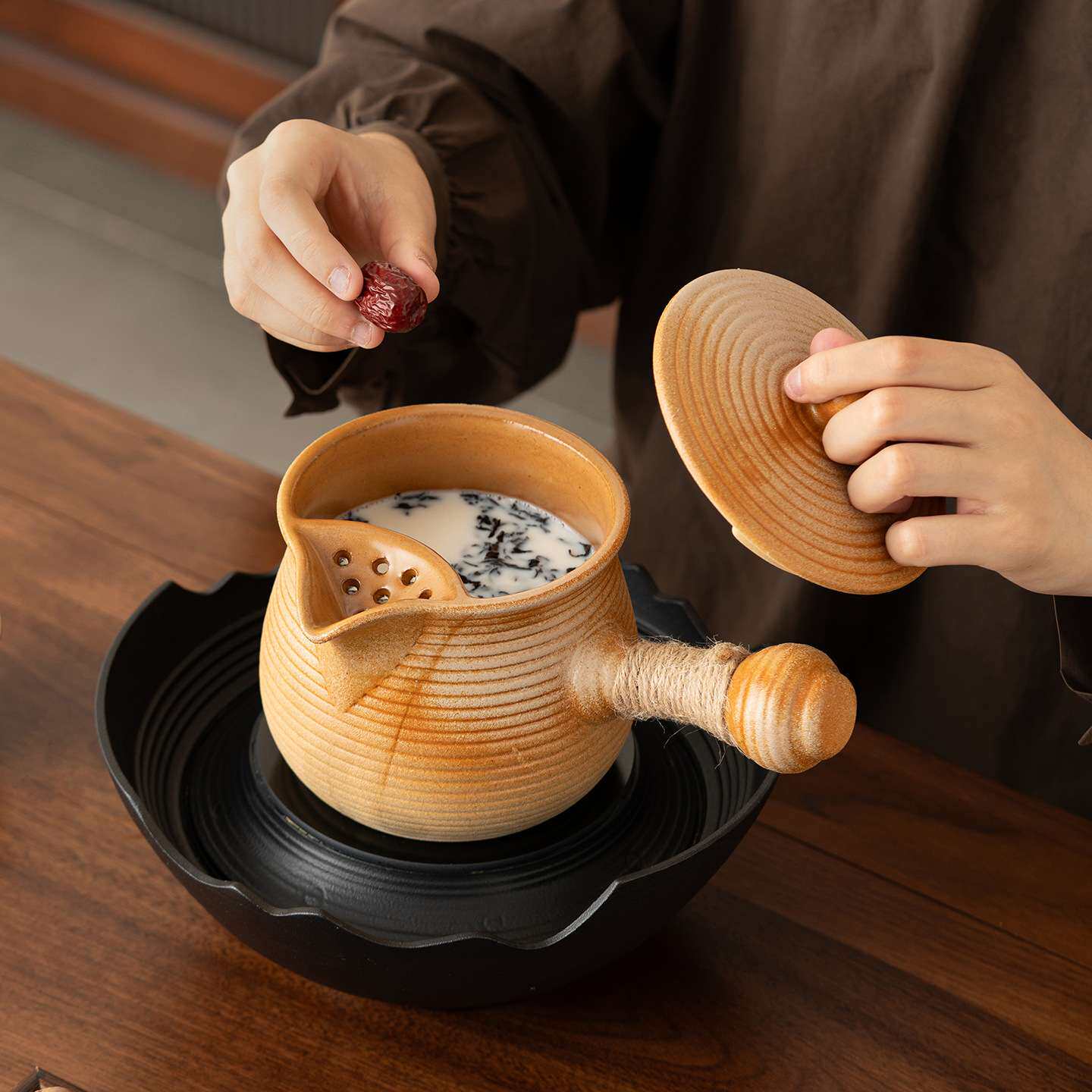 围炉煮茶罐罐茶煮茶器具家用室内配件奶茶可干烧陶壶煮茶壶烤奶罐