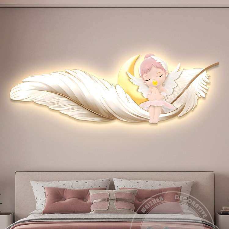 羽毛玄关画装饰画挂画过道led带灯壁画简约现代走廊尽头灯画风景