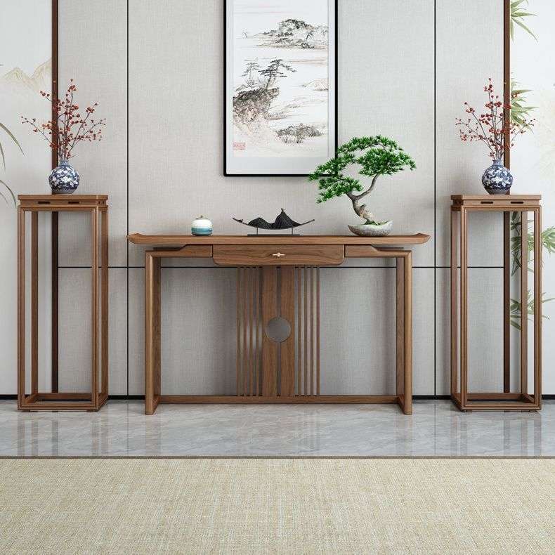 新中式玄关桌玄关柜入户实木简约老榆木玄关台隔断禅意条桌几条案