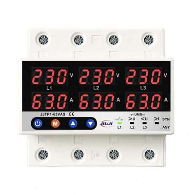 分路段三相可调数显自复式过欠压限流保护器过载63A缺零缺相2