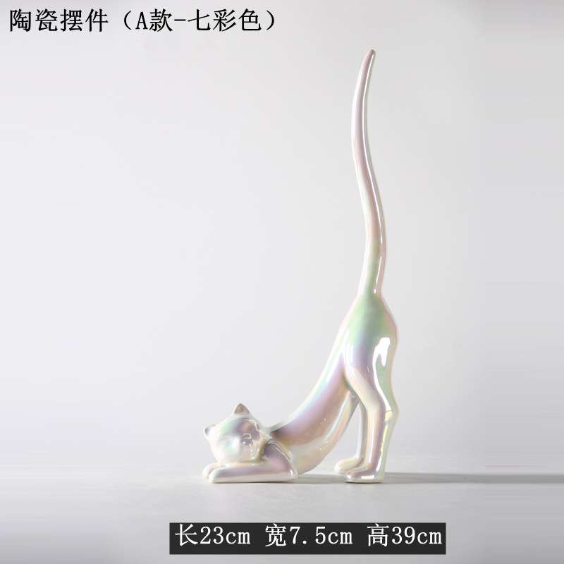 轻奢创意陶瓷猫摆件书房样板间工艺品售楼处居家玄关艺术软装饰品