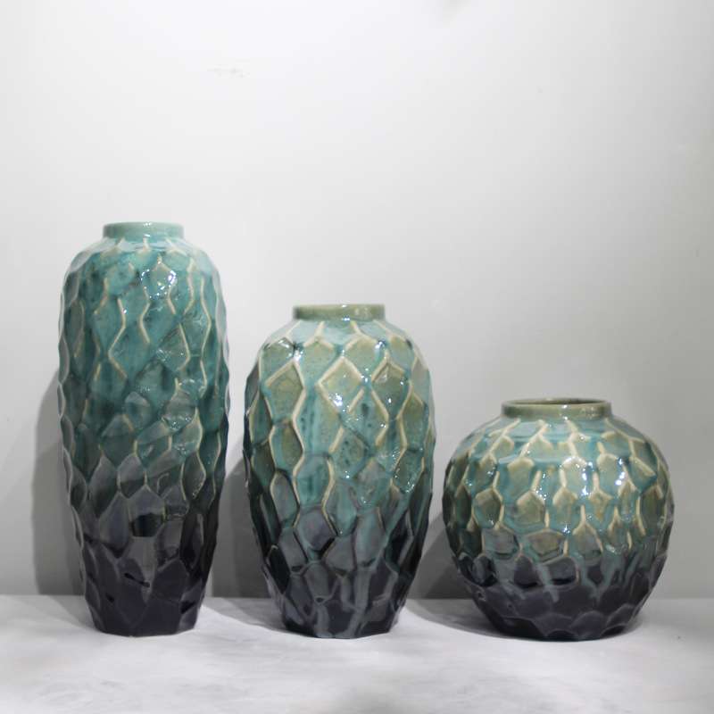 现代绿色窑变花瓶餐桌样板房客厅玄关酒店软装饰品陶瓷花器