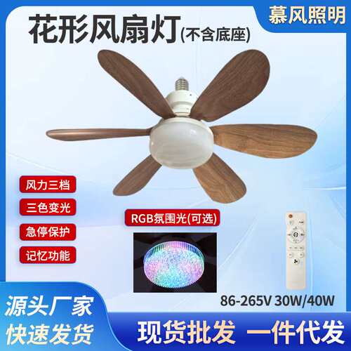 外贸爆款E27螺口风扇灯小型RGB风扇灯卧室风扇灯跨境