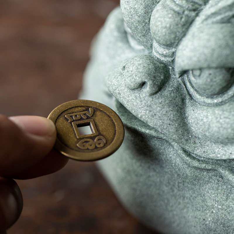 陶怡 青砂石三足金蟾招财摆件 中式创意国潮逗兽桌面茶宠装饰摆件