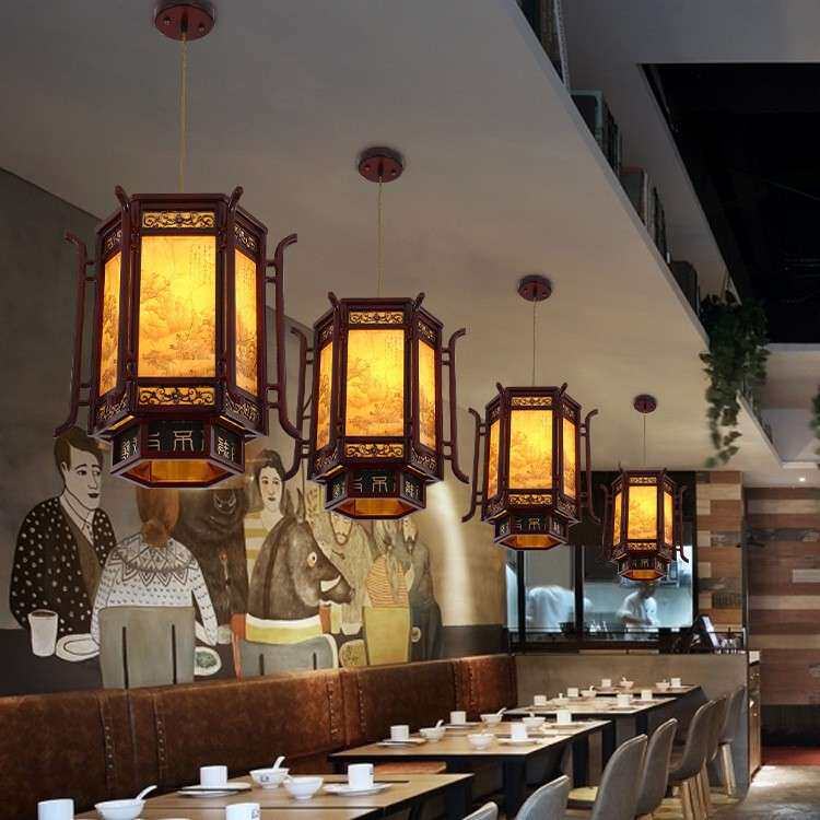 中式餐厅工程吊灯六角复仿古别墅饭店楼梯过道创意个性小灯笼宫灯