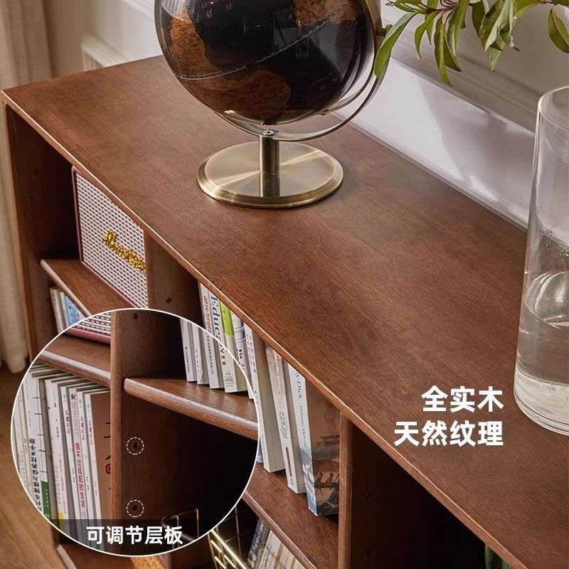 实木书架落地置物架胡桃色格子柜客厅半墙收纳柜展示矮柜飘窗书柜