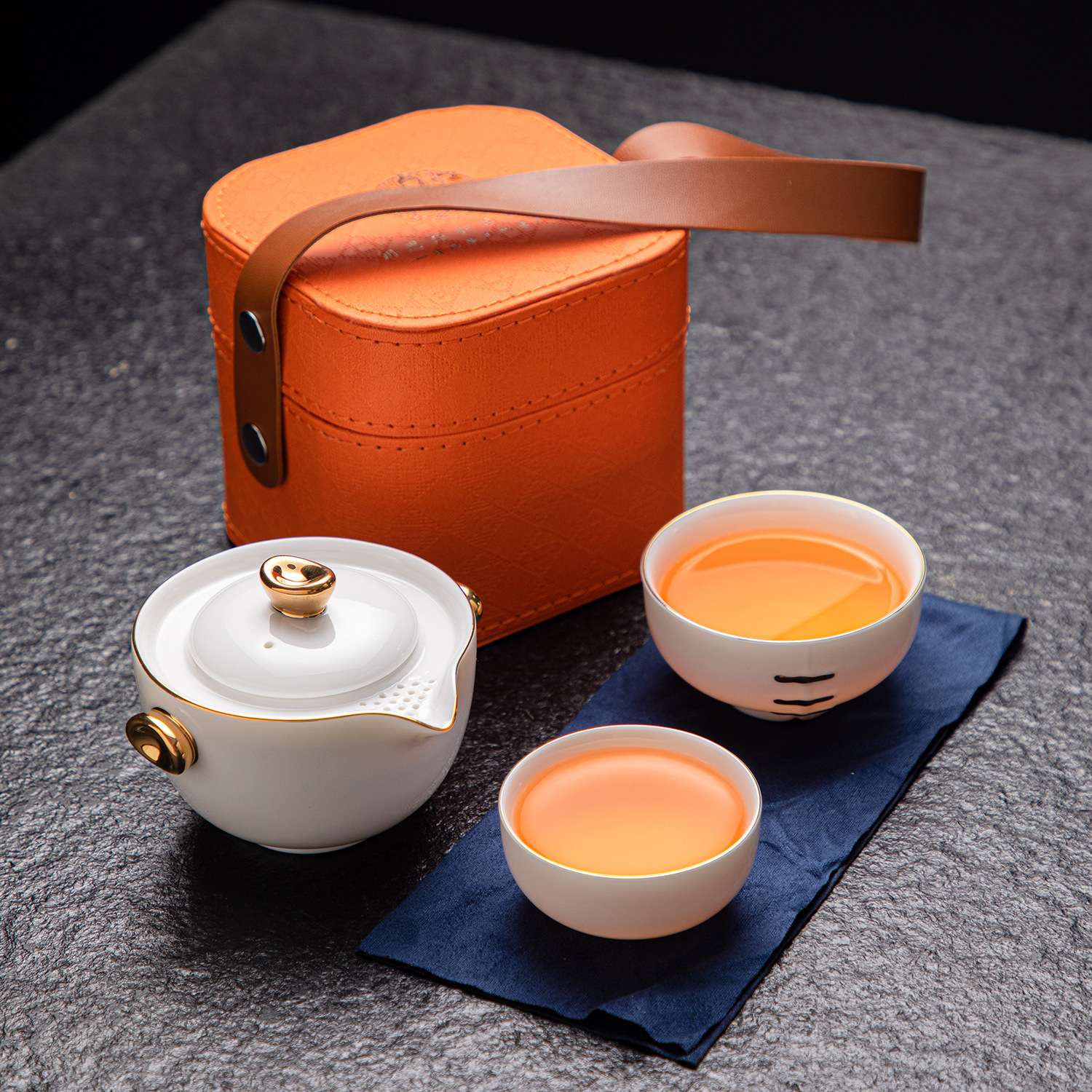 吉祥三宝旅行茶具套装羊脂玉瓷一壶两杯便携式快客杯泡茶壶茶杯子