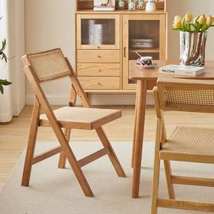 实木折叠椅藤编餐椅书房咖啡店阳台靠背凳子靠椅椅子实木藤编椅