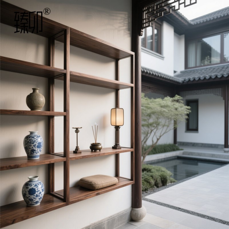 臻卯实木博古架新中式黑胡桃木y博古架高级感国潮风新款可定制高