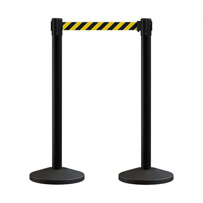 人群控制支柱组，带6.6英尺/2米黑色伸缩带的支柱组，黑色人群控